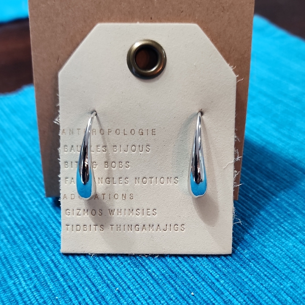 Anthropologie Shiny Silver Waterdrop Earrings